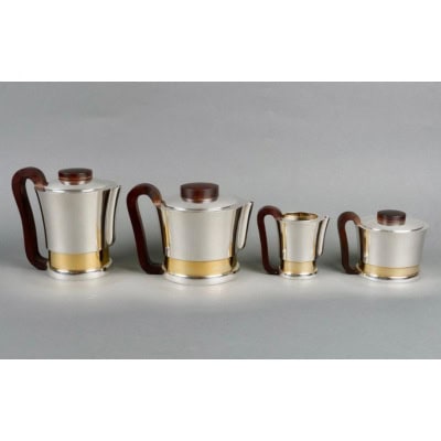 1930 Jean E. Puiforcat – Service à Thé Et à Café Moderniste En Argent, Vermeil Et Palissandre