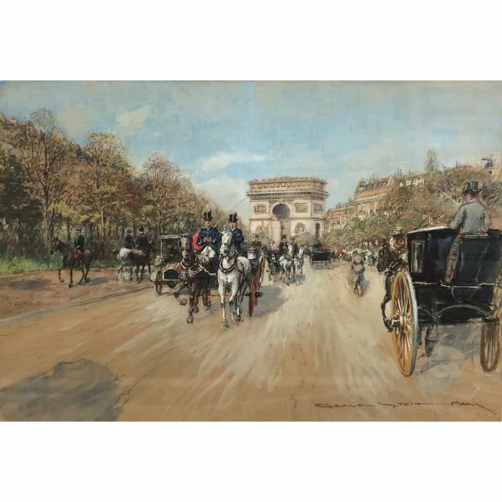 STEIN Georges Paris Animation Avenue Foch Vers l’Arc De Triomphe Aquarelle Signée Certificat d’authenticité 8