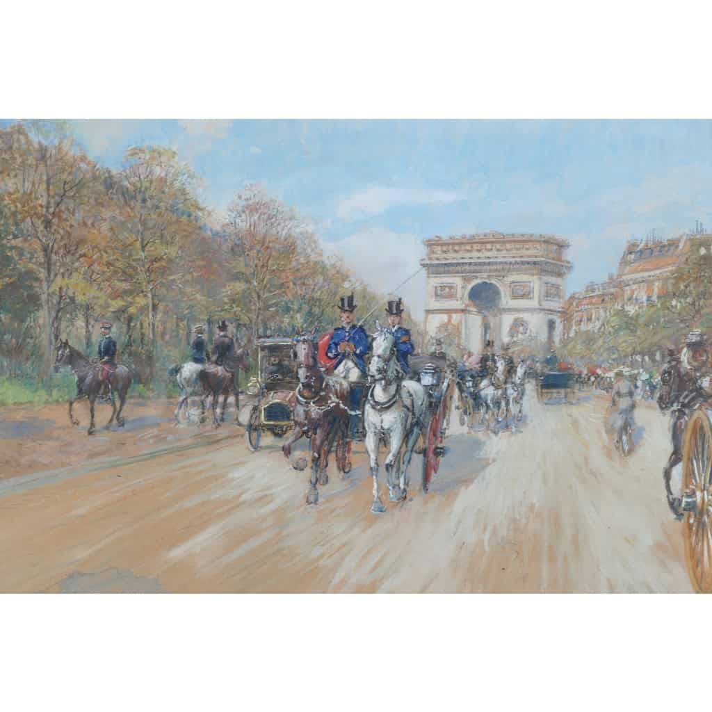 STEIN Georges Paris Animation Avenue Foch Vers l’Arc De Triomphe Aquarelle Signée Certificat d’authenticité 7