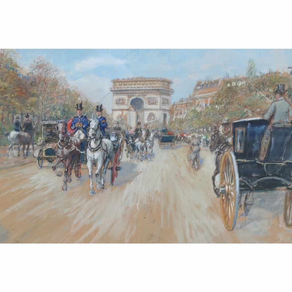 STEIN Georges Paris Animation Avenue Foch Vers l’Arc De Triomphe Aquarelle Signée Certificat d’authenticité 6