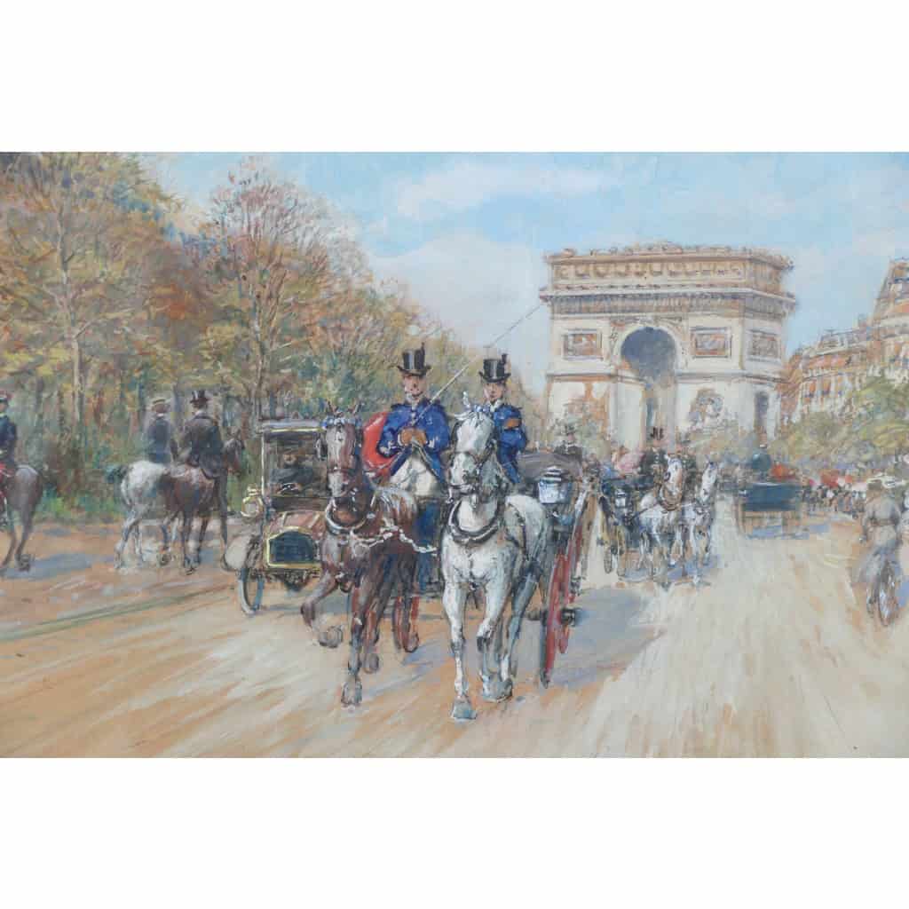 STEIN Georges Paris Animation Avenue Foch Vers l’Arc De Triomphe Aquarelle Signée Certificat d’authenticité 5