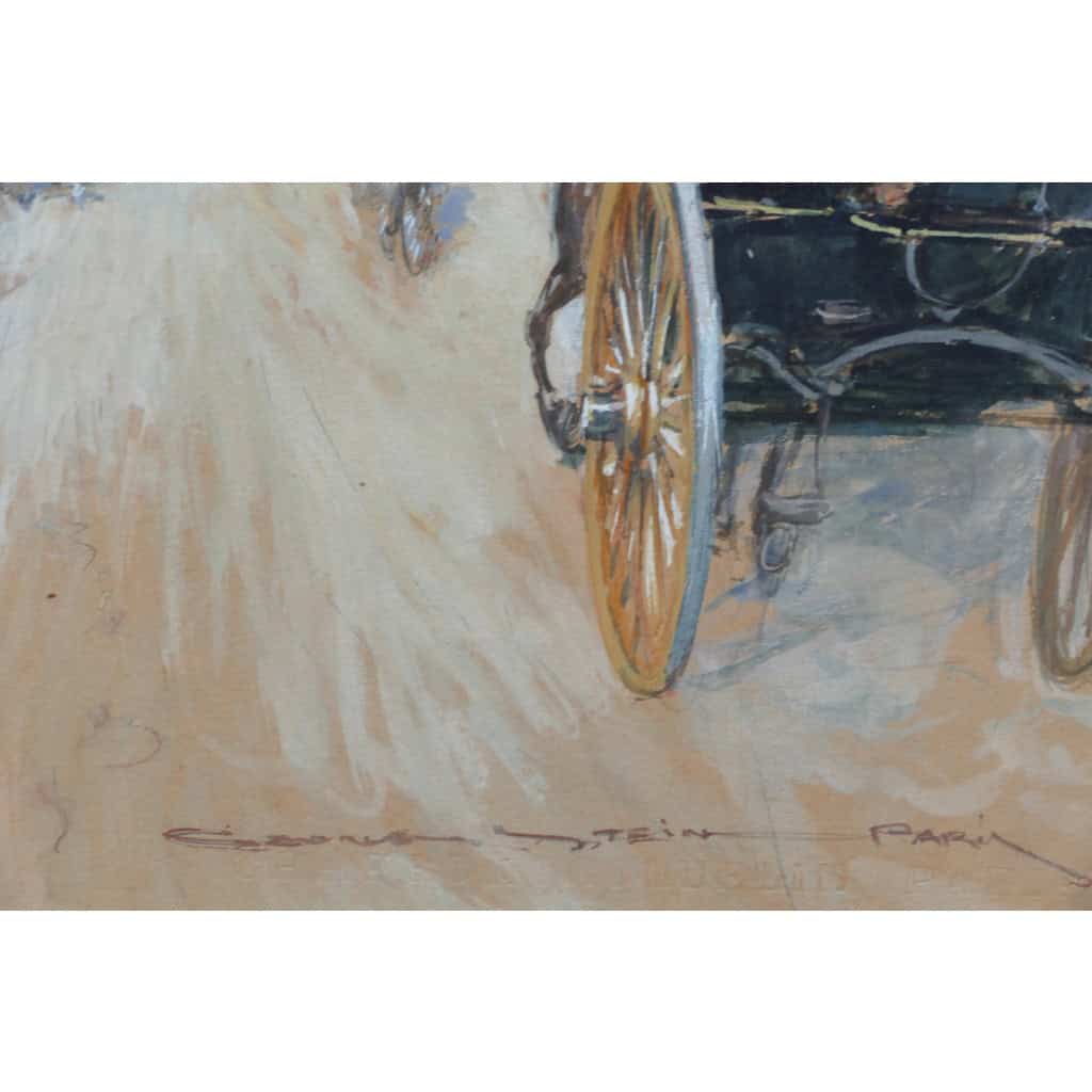 STEIN Georges Paris Animation Avenue Foch Vers l’Arc De Triomphe Aquarelle Signée Certificat d’authenticité 4
