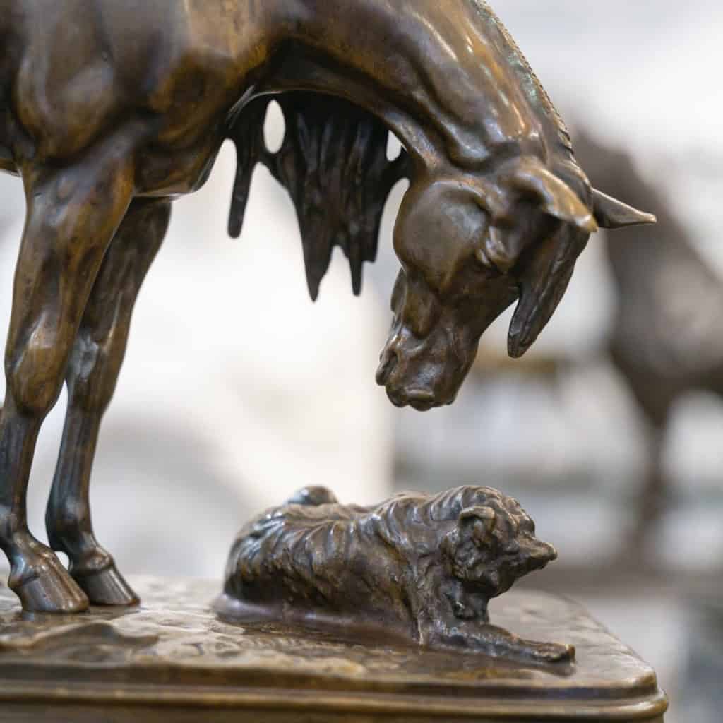 Sculpture – Cheval Et Chien À L’Écurie , Henri – Alfred Jacquemart (1824-1896) – Bronze 4