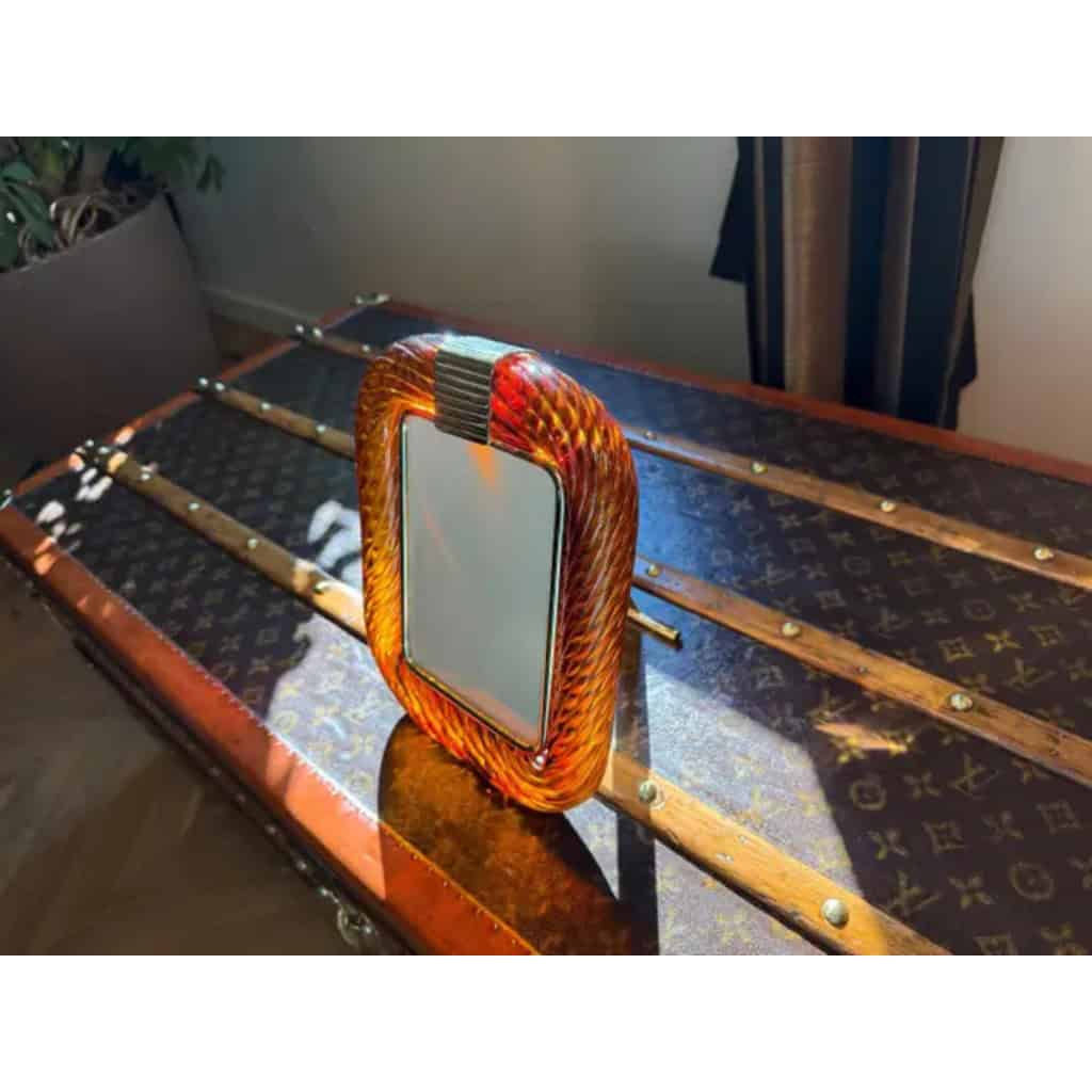 Cadre photo en verre de Murano torsadé ambré orange. 13