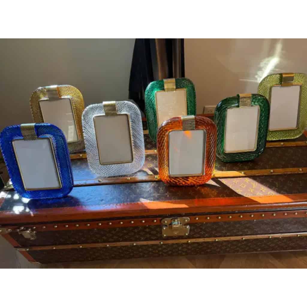 Cadre photo en verre de Murano torsadé ambré orange. 14