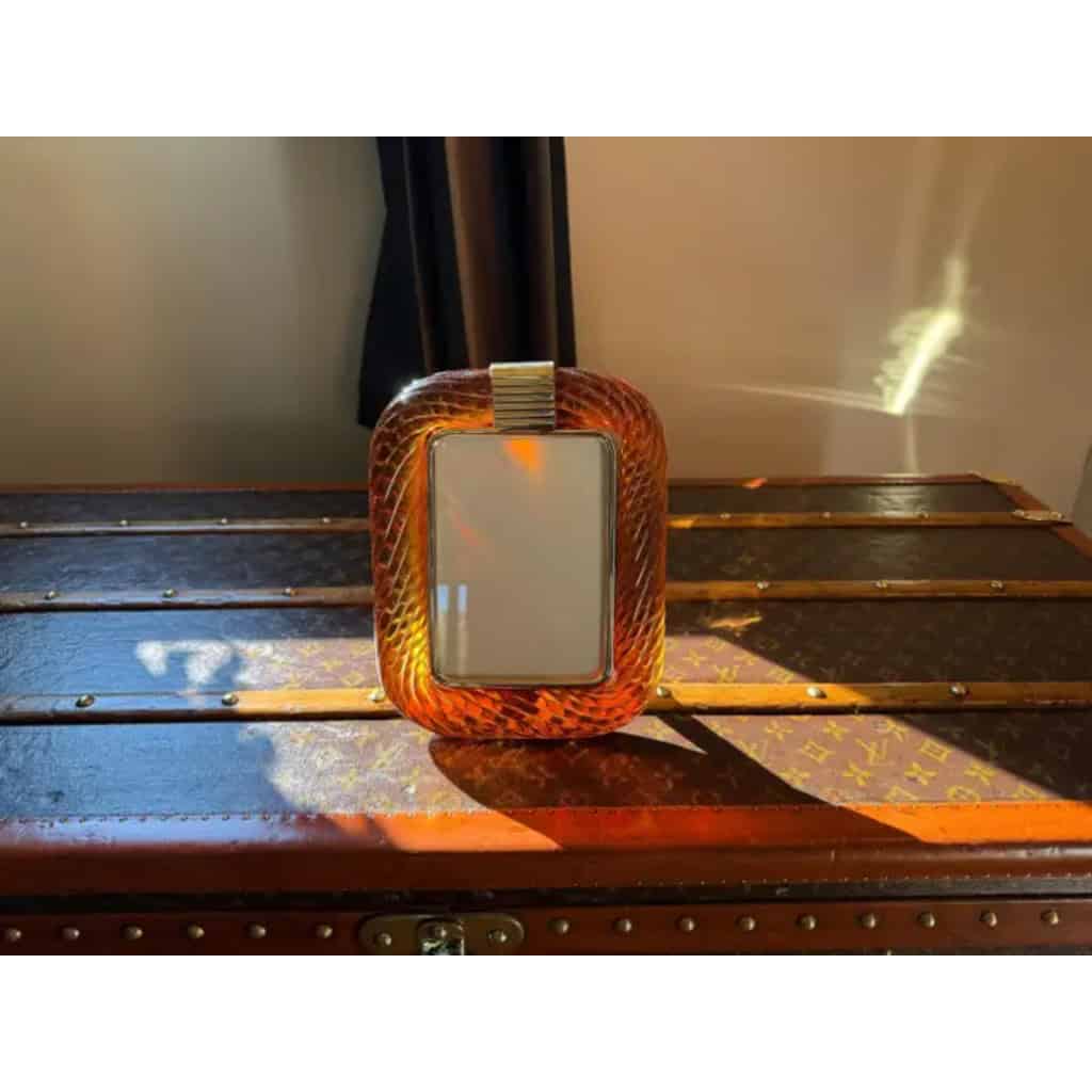 Cadre photo en verre de Murano torsadé ambré orange. 15