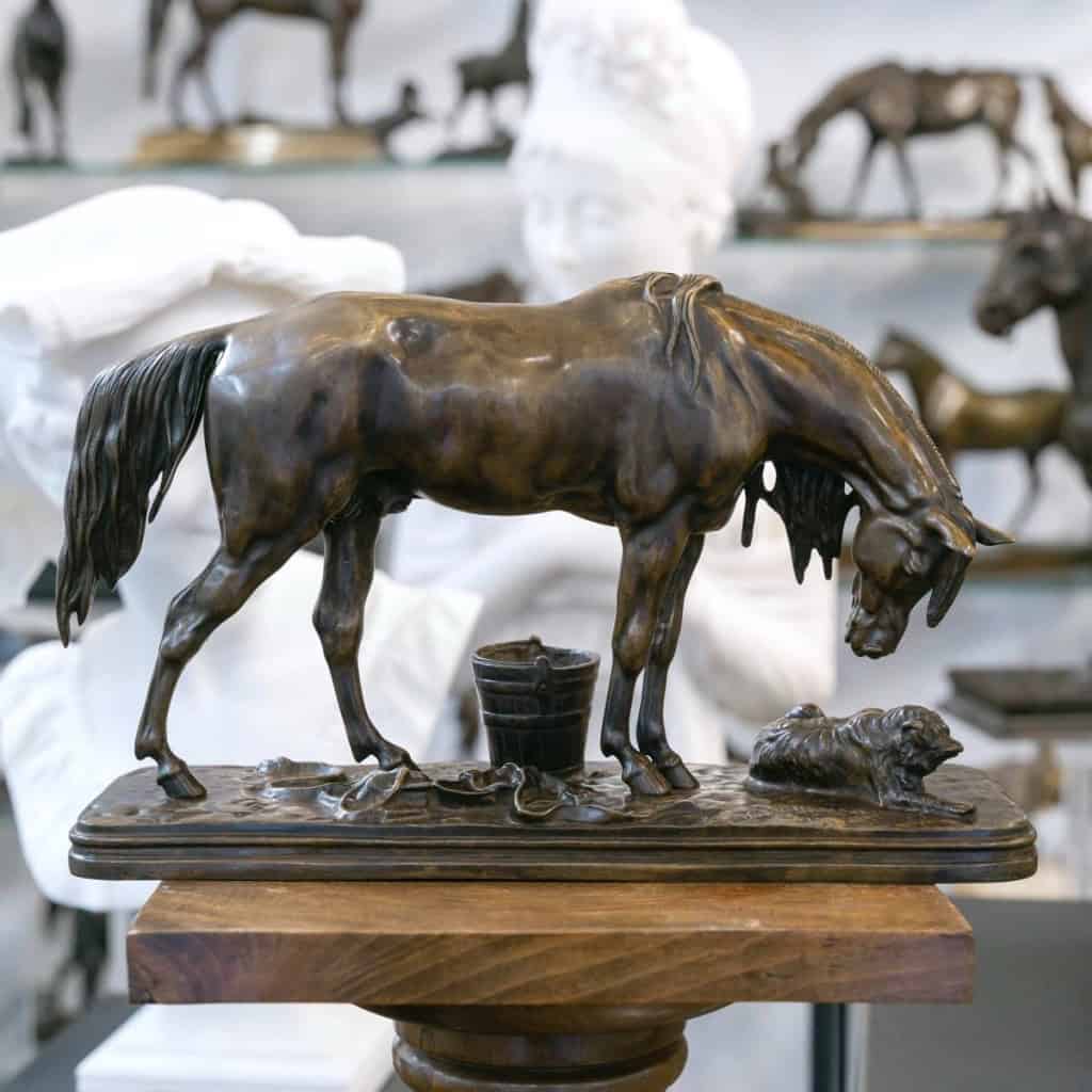 Sculpture – Cheval Et Chien À L’Écurie , Henri – Alfred Jacquemart (1824-1896) – Bronze 3