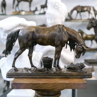 Sculpture – Cheval Et Chien À L’Écurie , Henri – Alfred Jacquemart (1824-1896) – Bronze