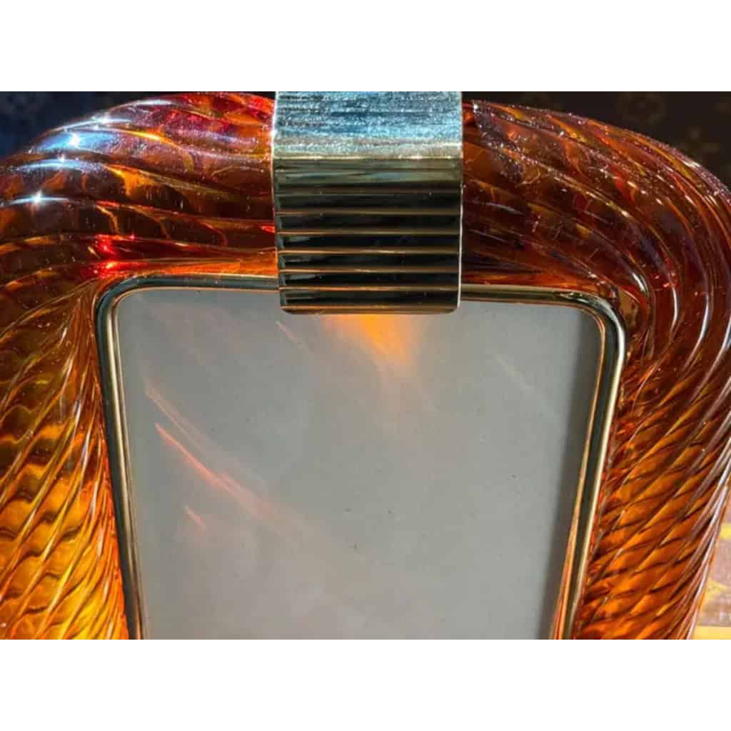 Cadre photo en verre de Murano torsadé ambré orange. 5