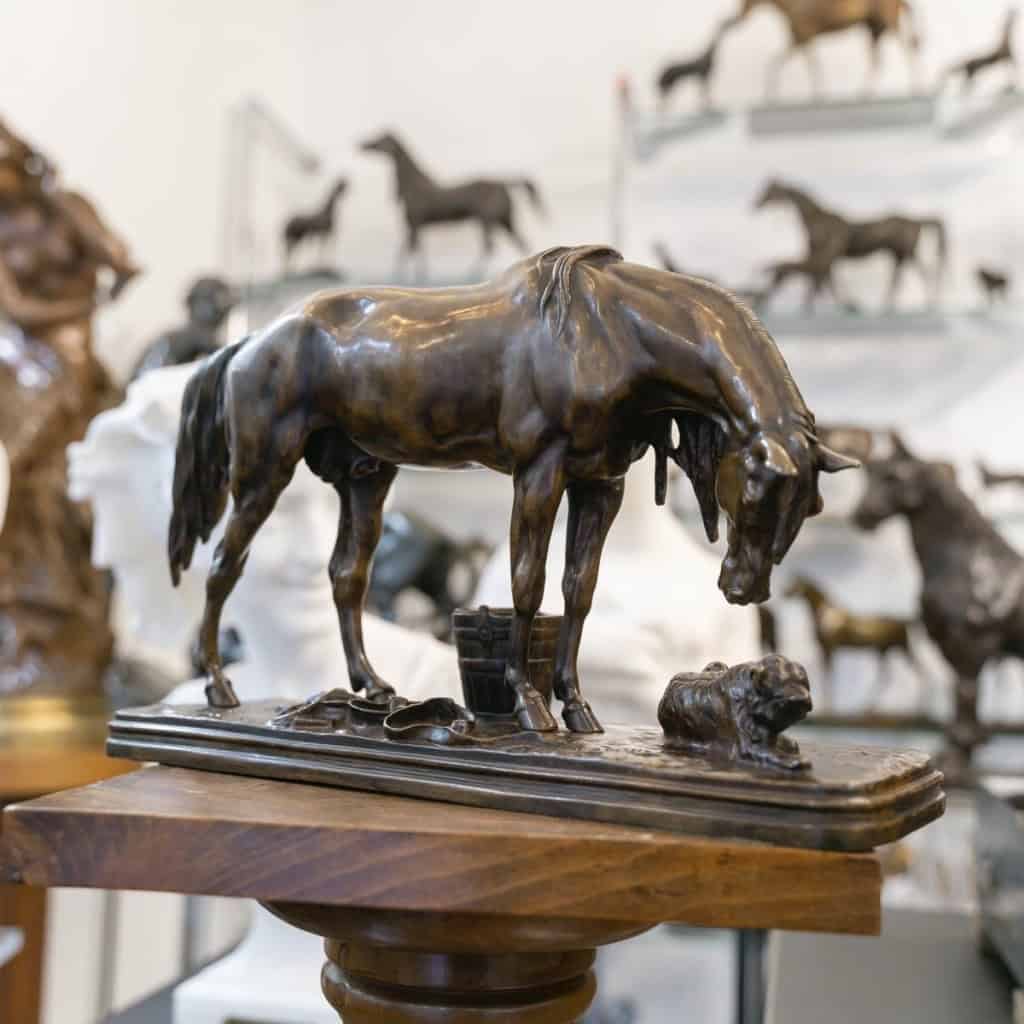 Sculpture – Cheval Et Chien À L’Écurie , Henri – Alfred Jacquemart (1824-1896) – Bronze 5