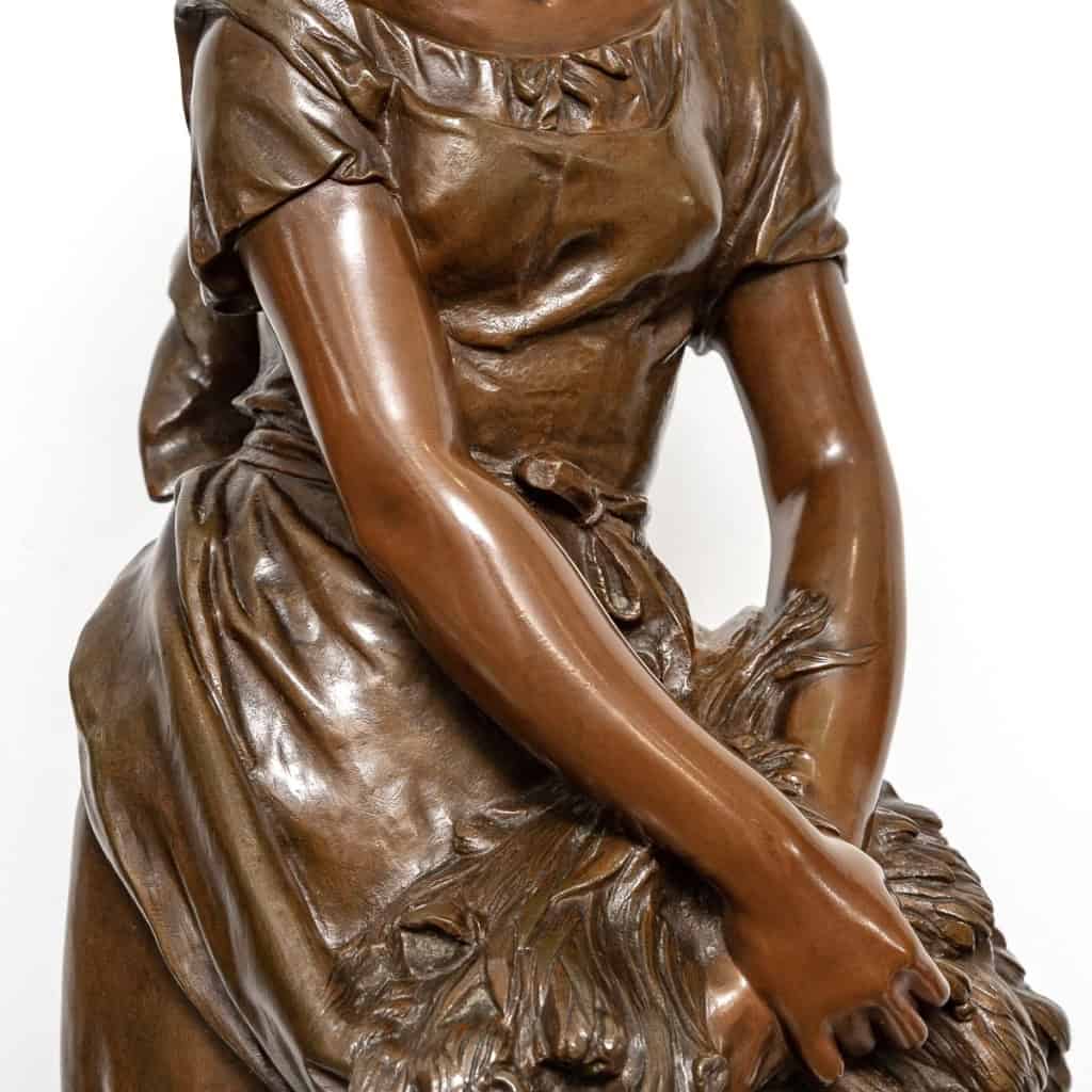 Sculpture – Jeune Fille à La Gerbe De Blé , Mathurin Moreau (1822-1912) – Bronze 9