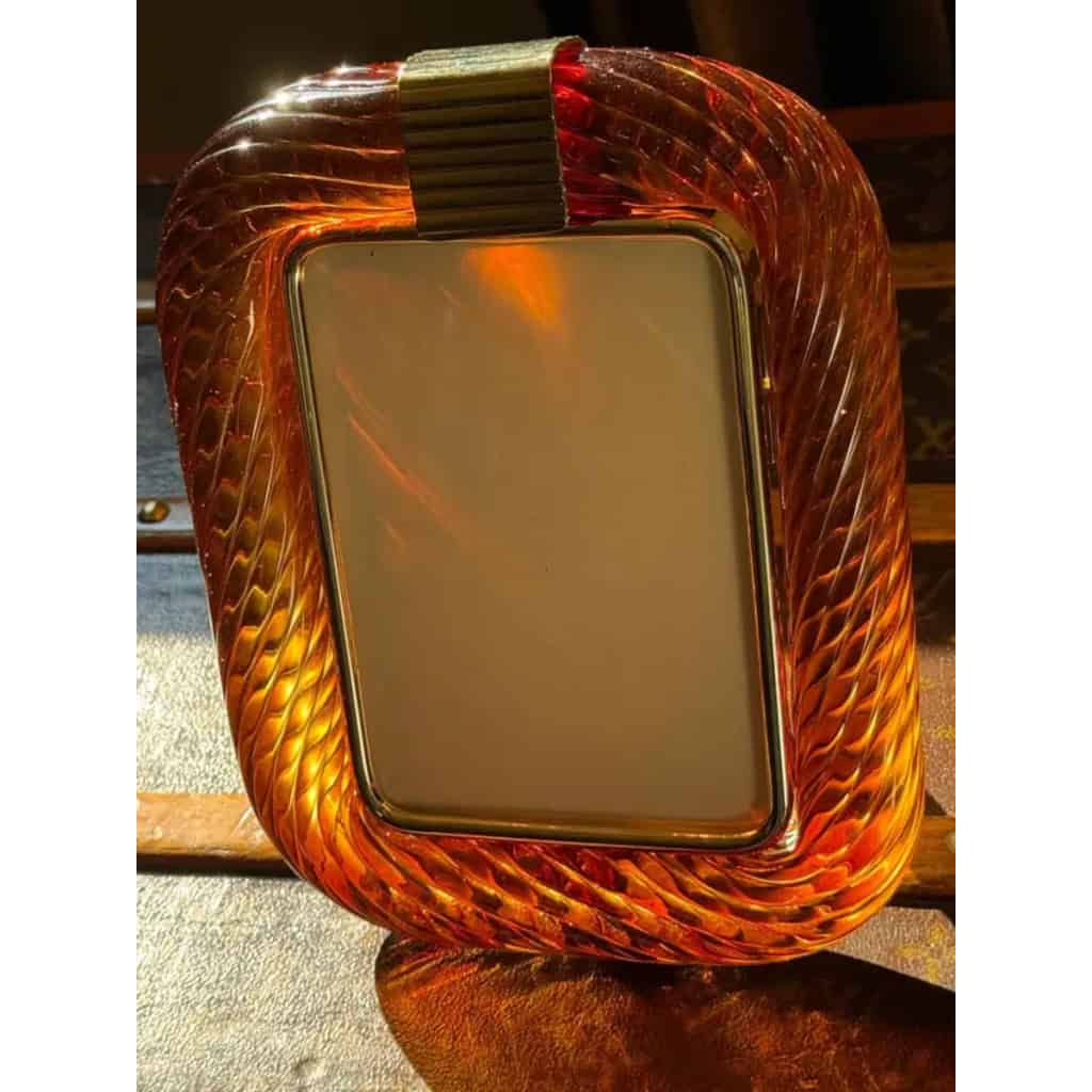 Cadre photo en verre de Murano torsadé ambré orange. 7