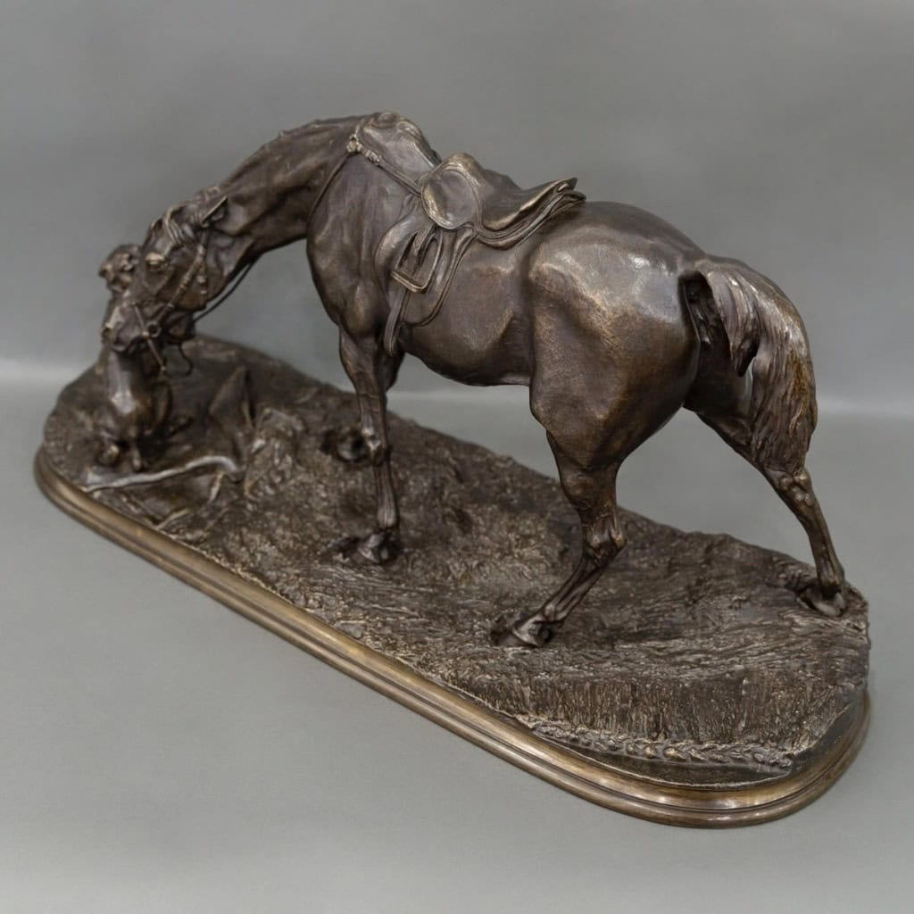 Sculpture – Jument à L’ Écurie Jouant Avec Un Chien , Pierre – Jules Mêne (1810-1879) – Bronze 8