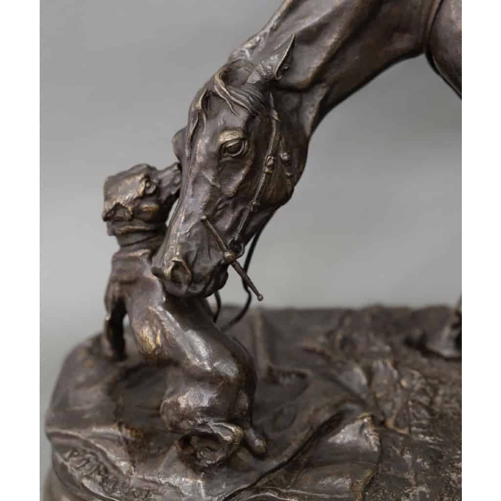 Sculpture – Jument à L’ Écurie Jouant Avec Un Chien , Pierre – Jules Mêne (1810-1879) – Bronze 4