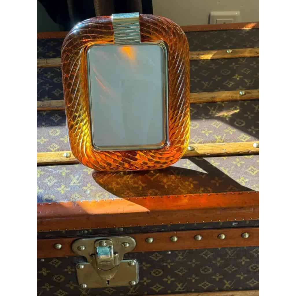 Cadre photo en verre de Murano torsadé ambré orange. 9