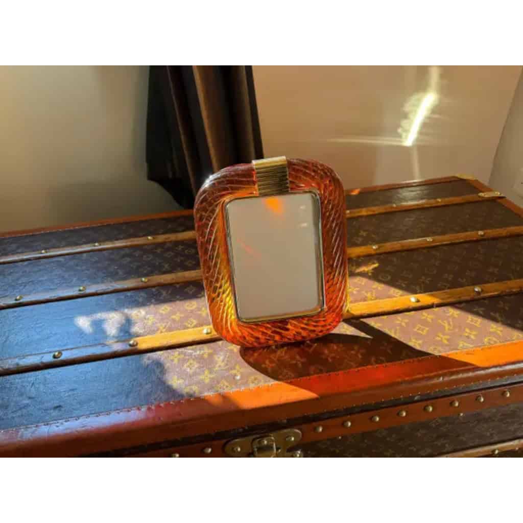 Cadre photo en verre de Murano torsadé ambré orange. 10