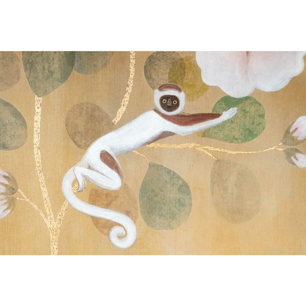 Toile peinte représentant des lémuriens. Travail contemporain.LS6437B1089P 4