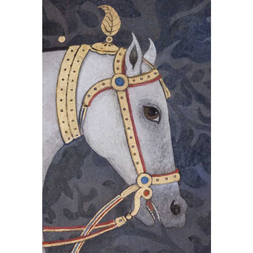 Toile peinte représentant un buste de cheval indien. Contemporain. LS6336576U 4