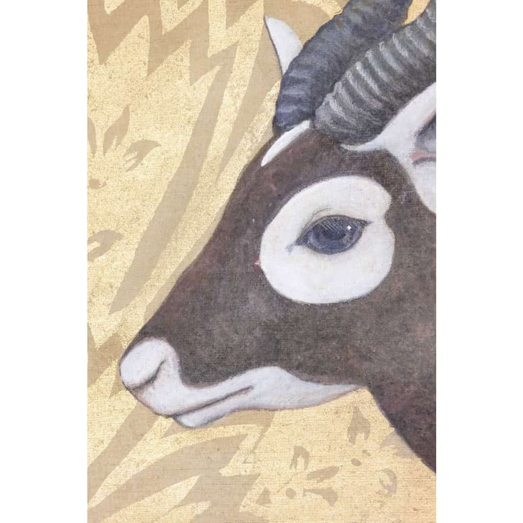 Toile peinte représentant une gazelle. Travail contemporain. LS6338501P 4