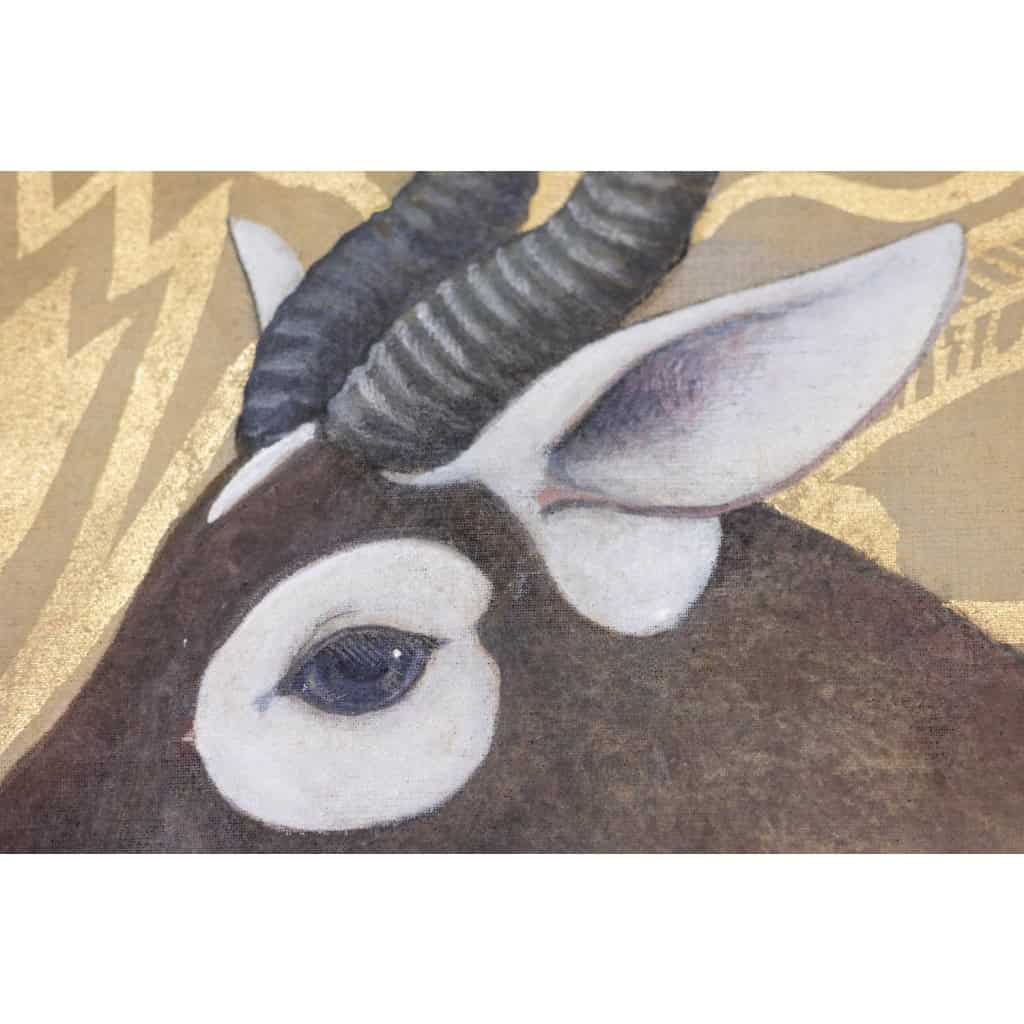 Toile peinte représentant une gazelle. Travail contemporain. LS6338501P 7