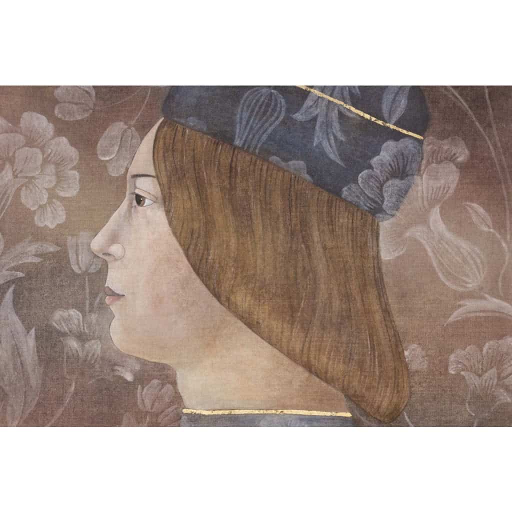 Toile peinte représentant un portrait italien de style Renaissance. LS6335671M 8
