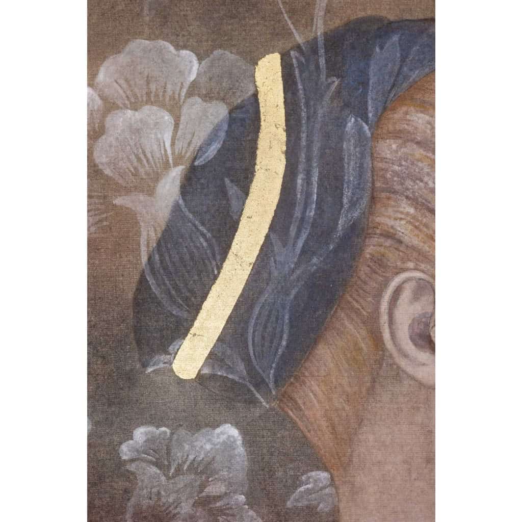 Toile peinte représentant un portrait italien de style Renaissance. LS6335B671M 5
