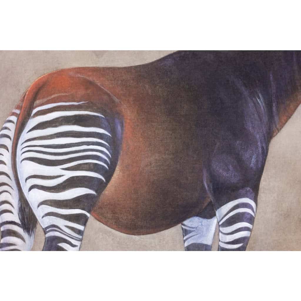 Toile peinte représentant un okapi sur un fond gris. Contemporain. LS63391621B 8