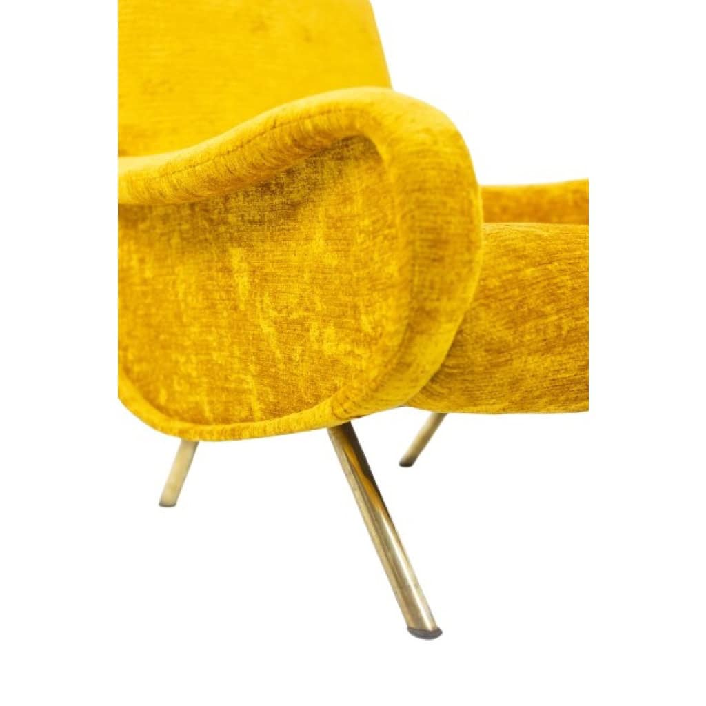Marco Zanuso pour Artflex. Fauteuils jaune et en laiton doré. Années 1950.LS64333009I 7