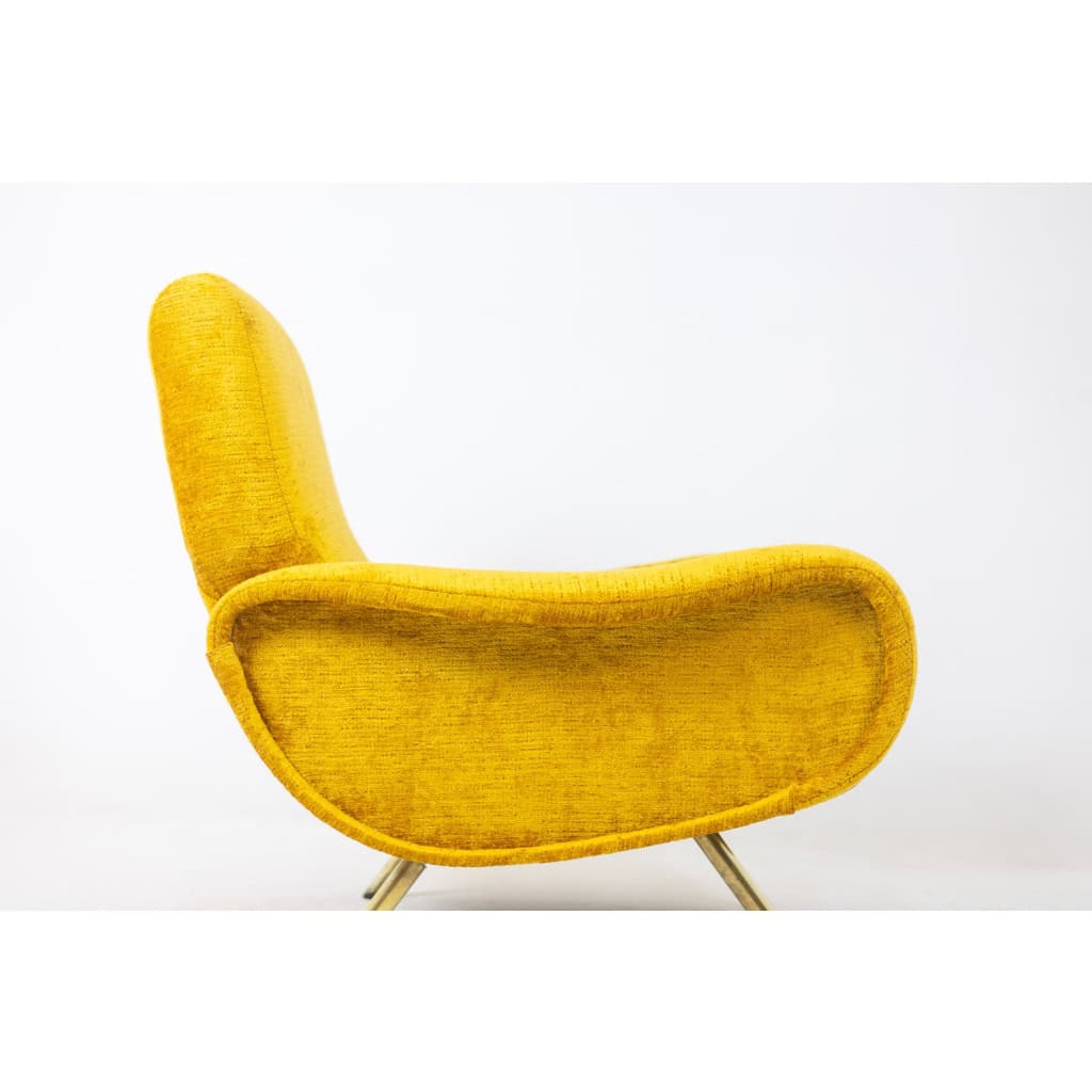 Marco Zanuso pour Artflex. Fauteuils jaune et en laiton doré. Années 1950.LS64333009I 11