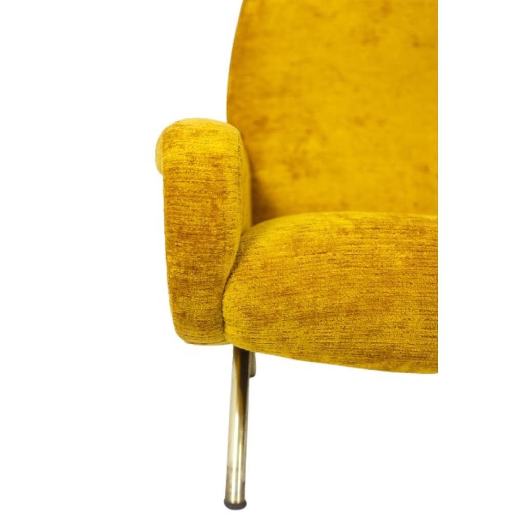 Marco Zanuso pour Artflex. Fauteuils jaune et en laiton doré. Années 1950.LS64333009I 10