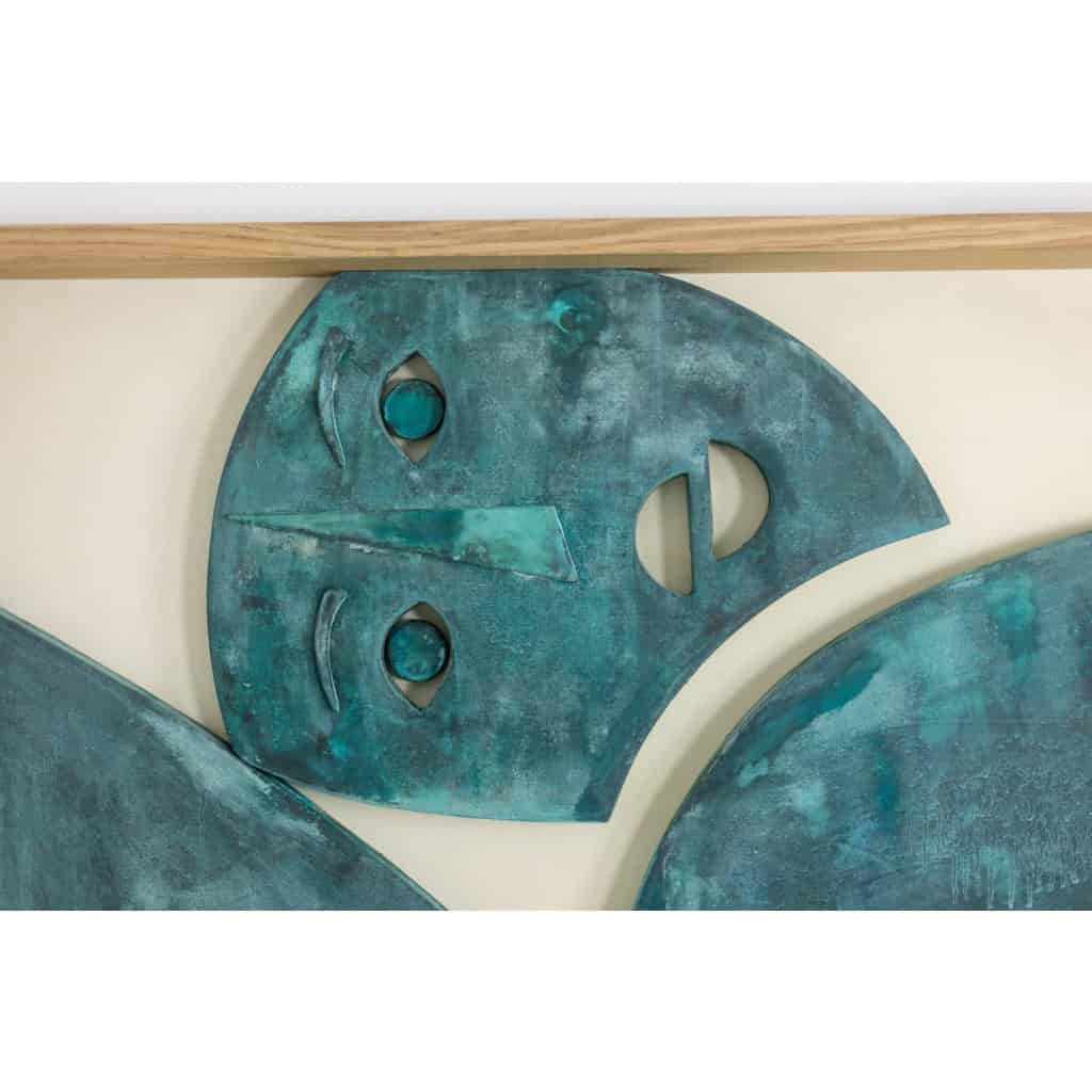 Panneau en bas-relief « Sortez du cadre ! », en bois et cuivre oxydé. LS64273009 5
