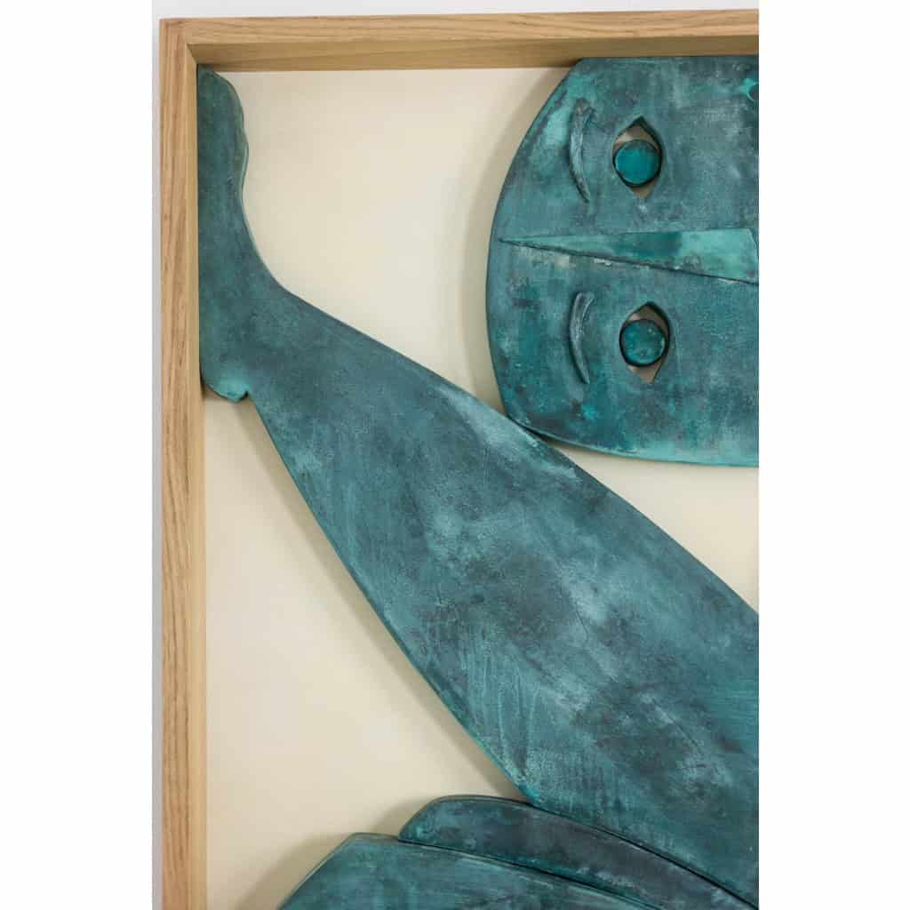 Panneau en bas-relief « Sortez du cadre ! », en bois et cuivre oxydé. LS64273009 9