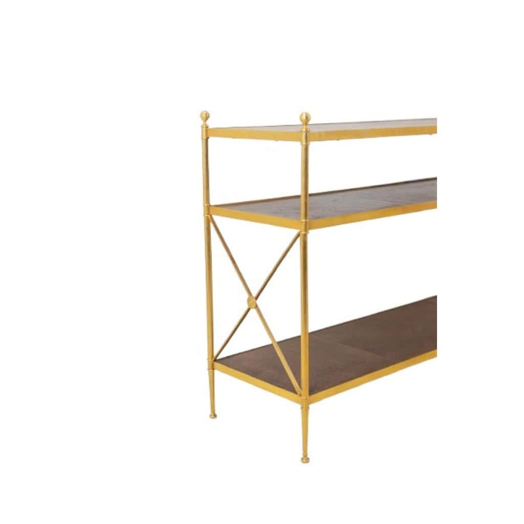 Maison Jansen. Console en laiton doré et cuir fauve. Années 1970.LS64292509I 9
