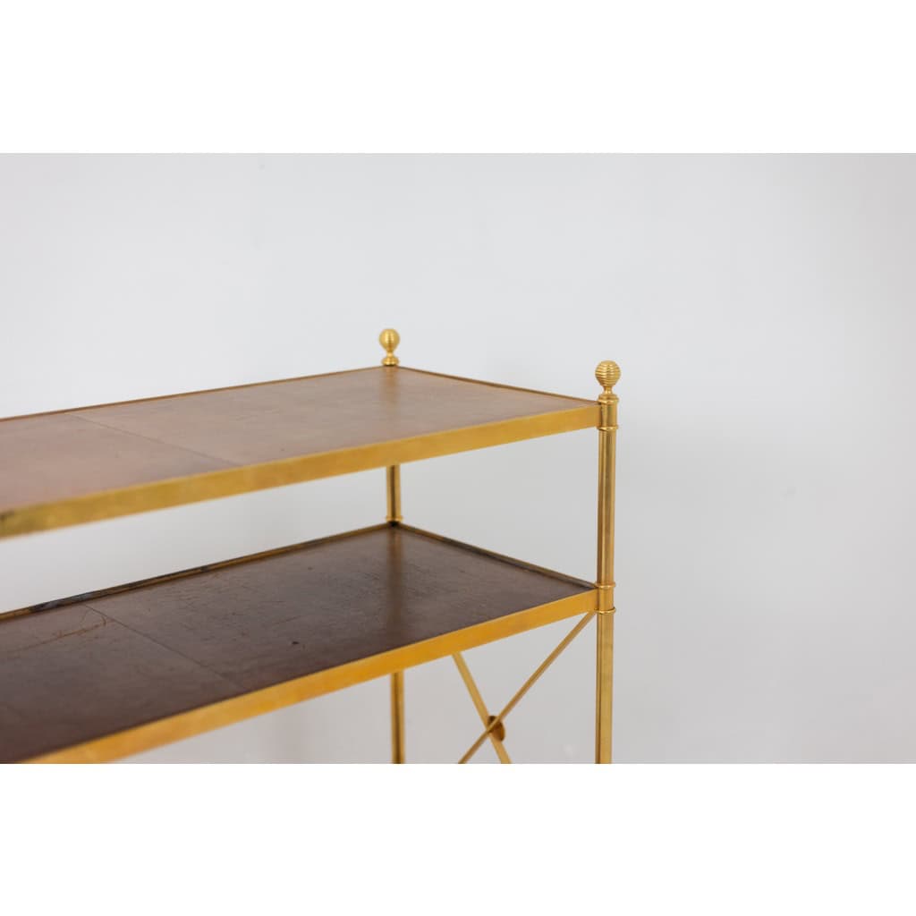 Maison Jansen. Console en laiton doré et cuir fauve. Années 1970.LS64292509I 11