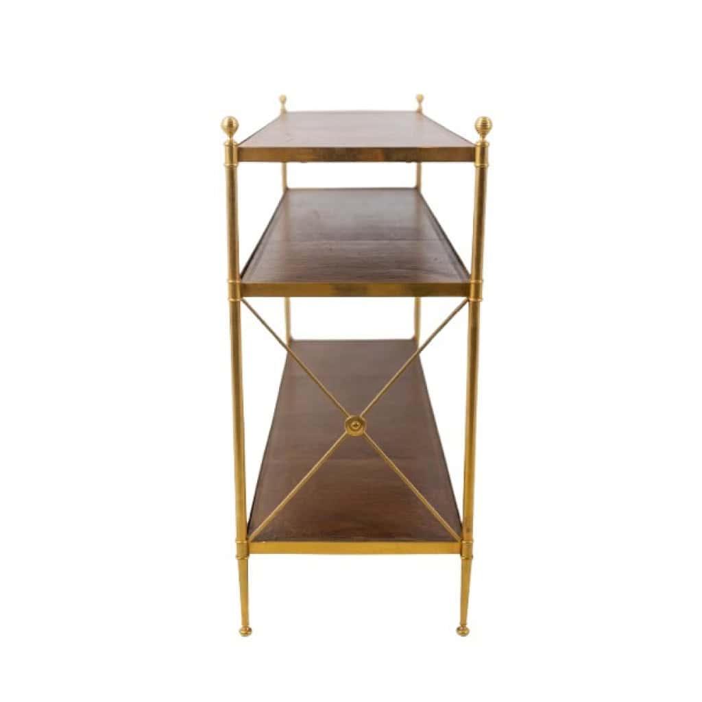 Maison Jansen. Console en laiton doré et cuir fauve. Années 1970.LS64292509I 12
