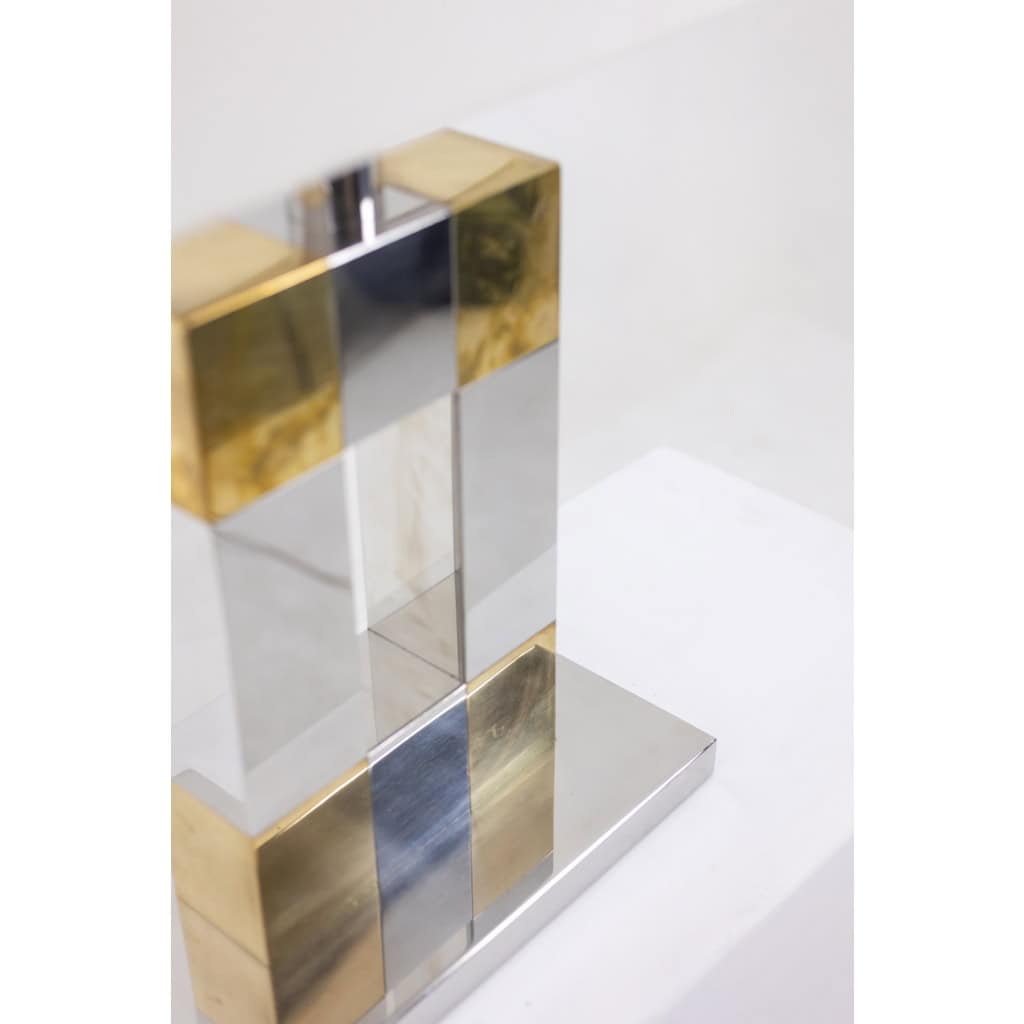 Lampe géométrique en métal argenté et doré. Années 1970. LS5792407U 10