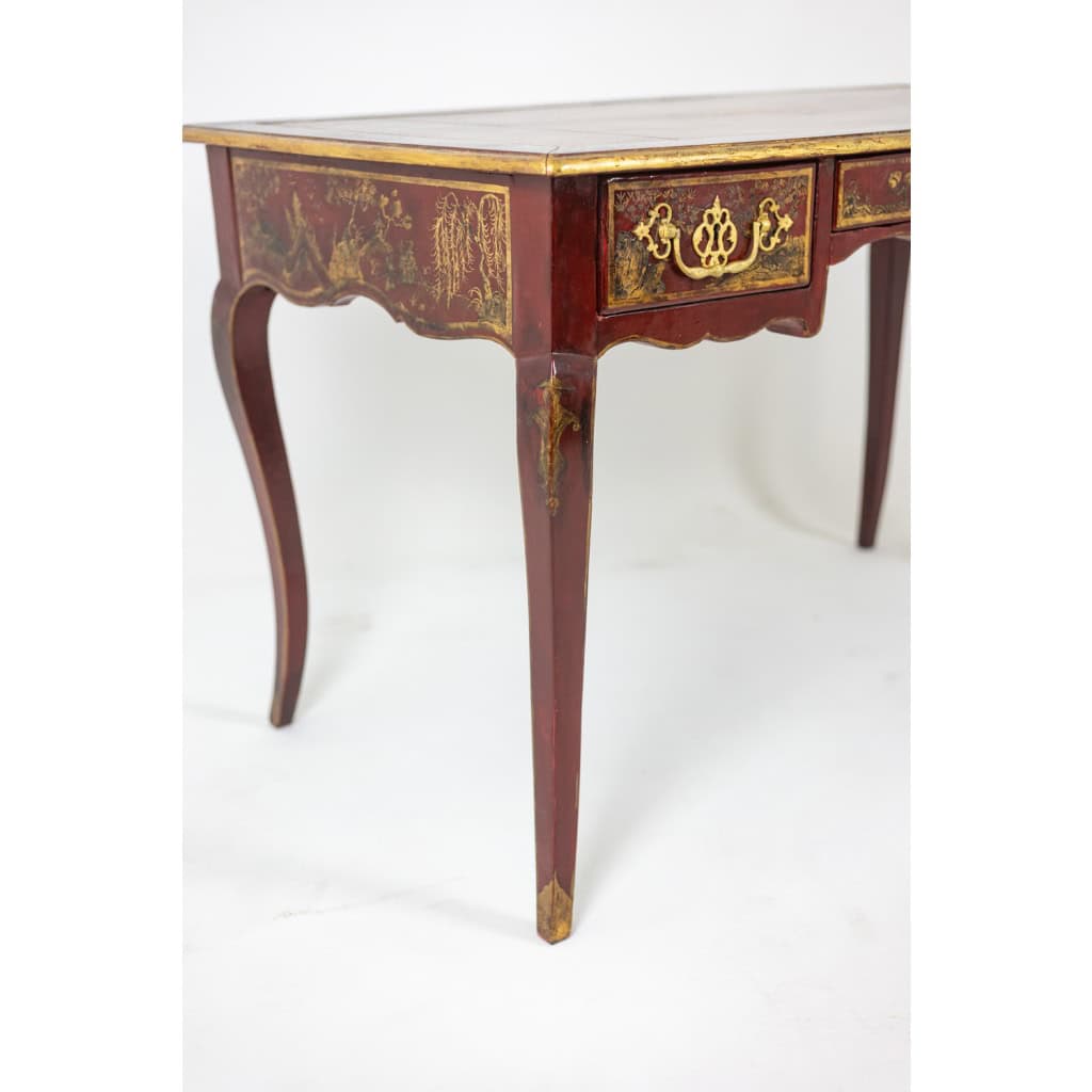 Bureau plat de style Louis XV à décor de scènes lacustres. Circa 1800. LS60861809U 17