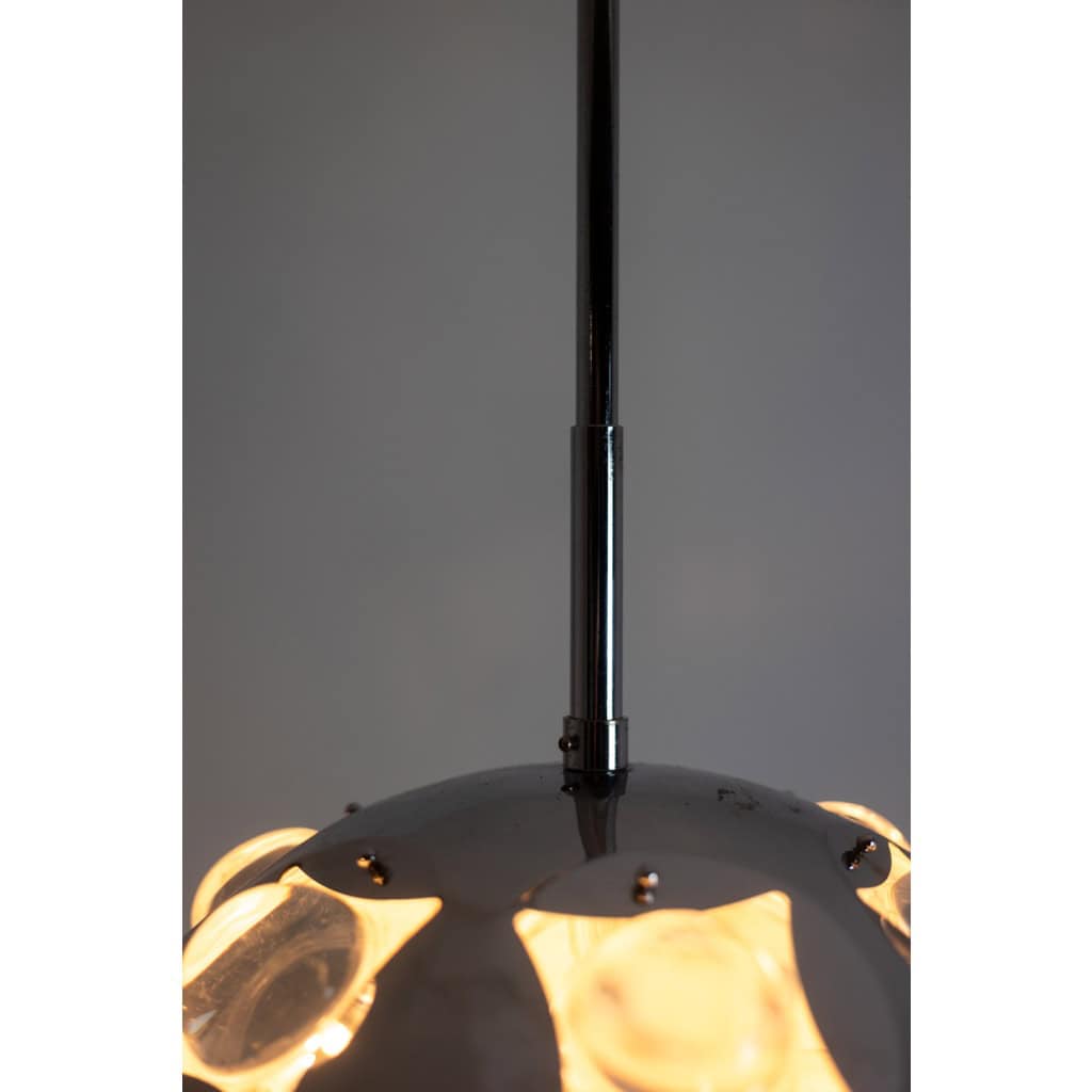 Oscar Torlasco. Lustre « satellite » en métal chromé. Années 1970. LS6354918G 8