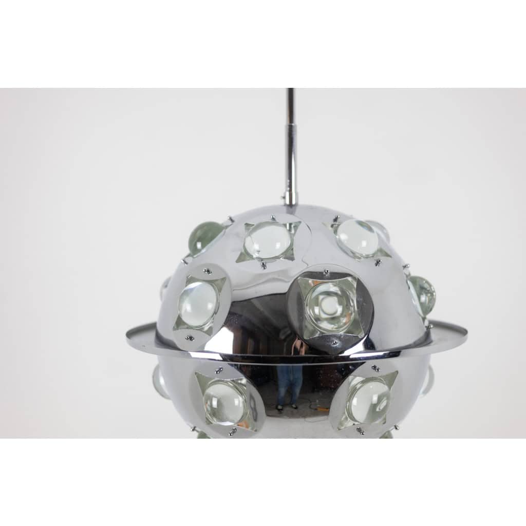 Oscar Torlasco. Lustre « satellite » en métal chromé. Années 1970. LS6354918G 9