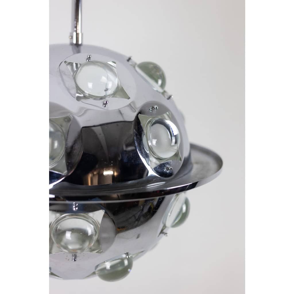 Oscar Torlasco. Lustre « satellite » en métal chromé. Années 1970. LS6354918G 10