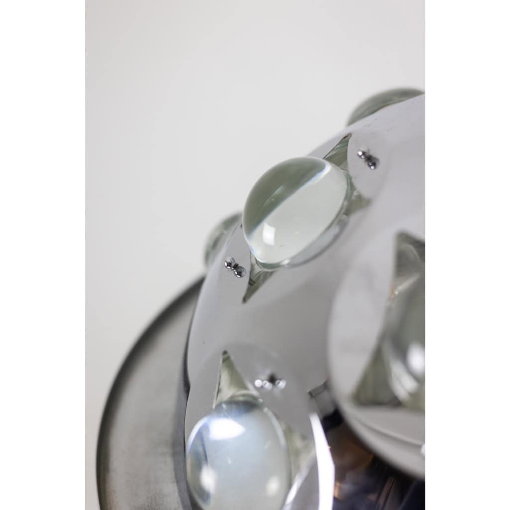 Oscar Torlasco. Lustre « satellite » en métal chromé. Années 1970. LS6354918G 12