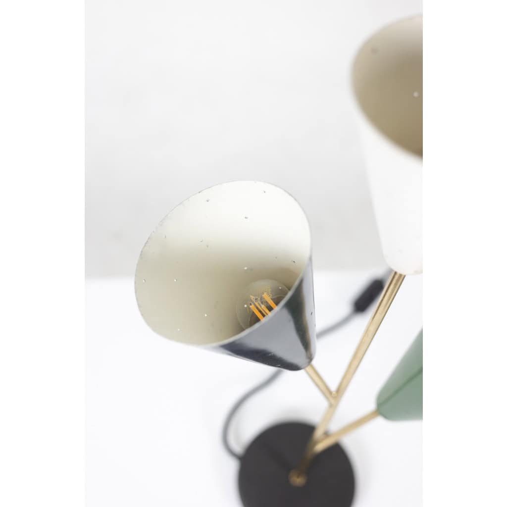 Stilnovo. 3-light lamp in sheet metal and brass. 1960s. LS6318459M 8