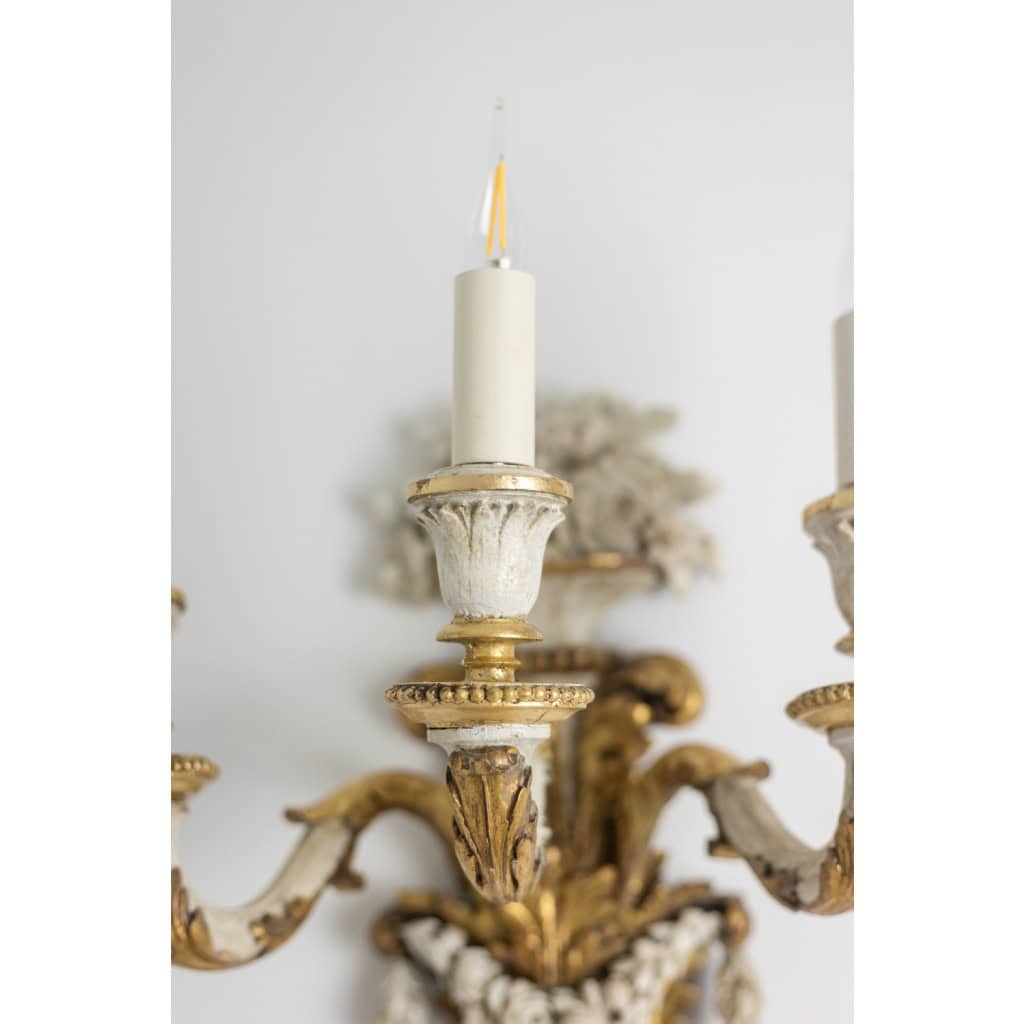 Paire d’appliques de style Louis XVI en bois doré et laqué. Circa 1900.LS5266457U 7