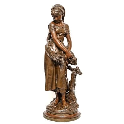 Sculpture – Jeune Fille à La Gerbe De Blé , Mathurin Moreau (1822-1912) – Bronze