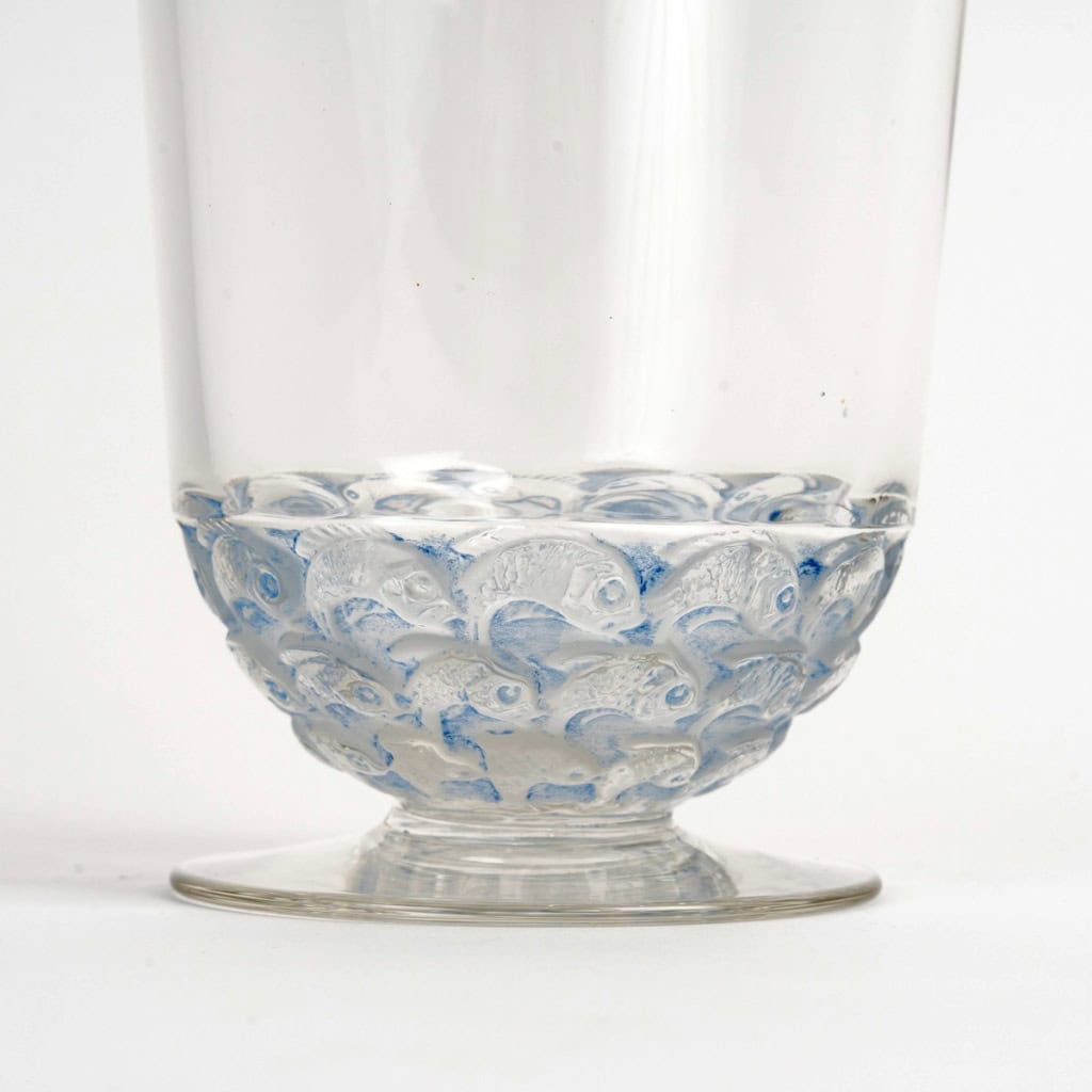 1931 René Lalique – Carafe Pouilly Poissons Verre Blanc Patiné Bleu 6