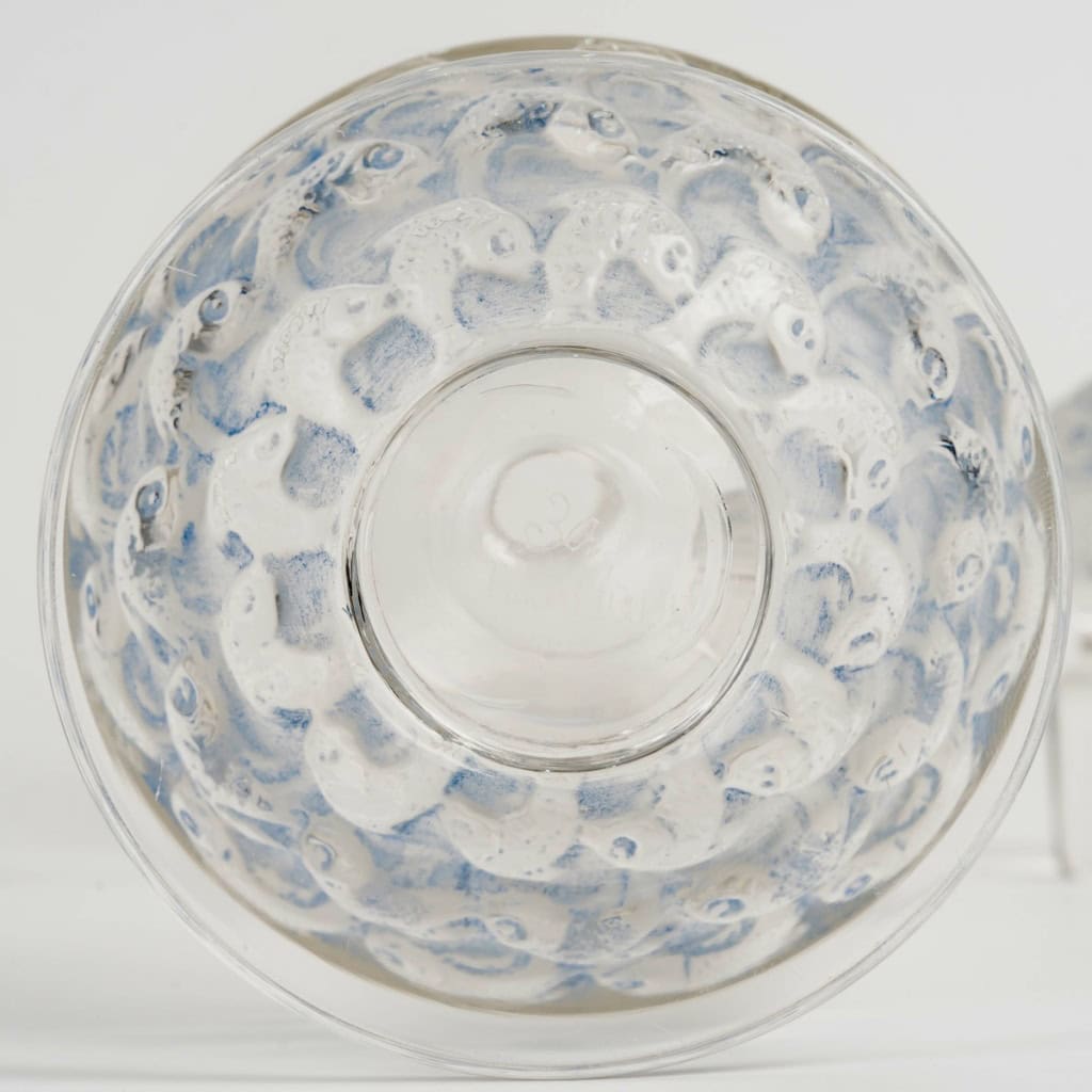 1931 René Lalique – Carafe Pouilly Poissons Verre Blanc Patiné Bleu 8