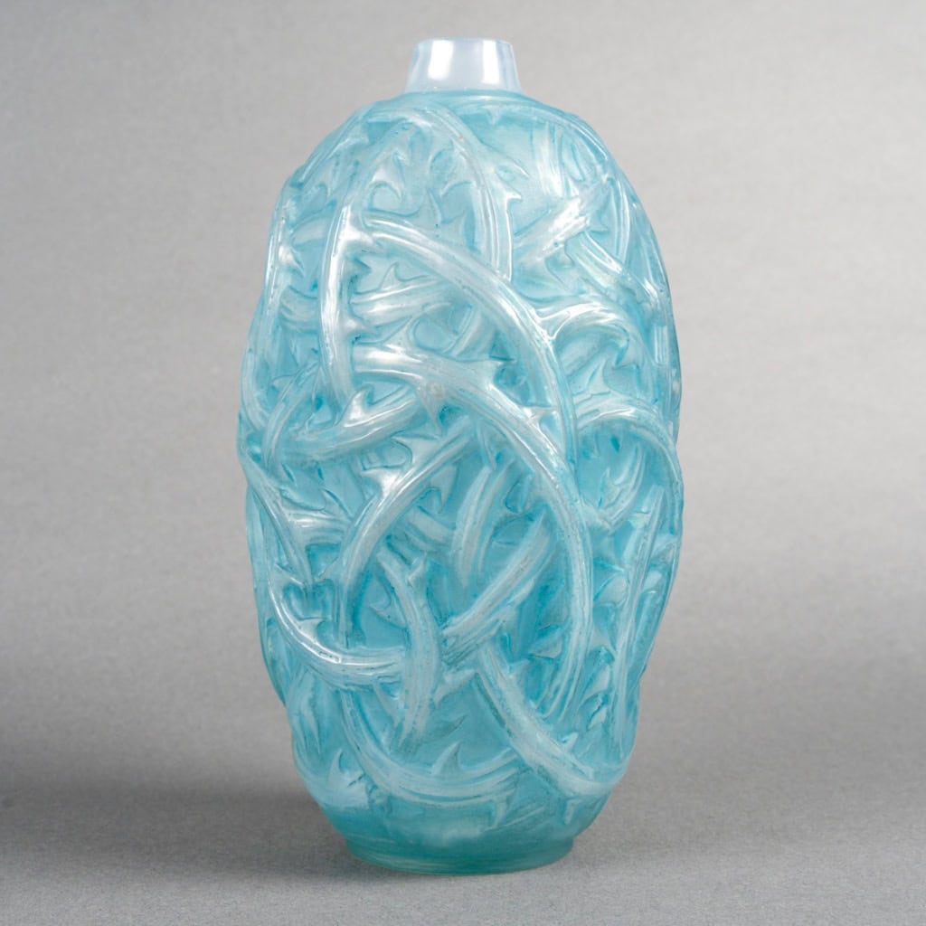 1921 René Lalique – Vase Ronces Verre Opalescent Patiné Bleu 3