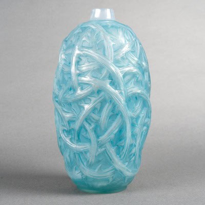 1921 René Lalique – Vase Ronces Verre Opalescent Patiné Bleu