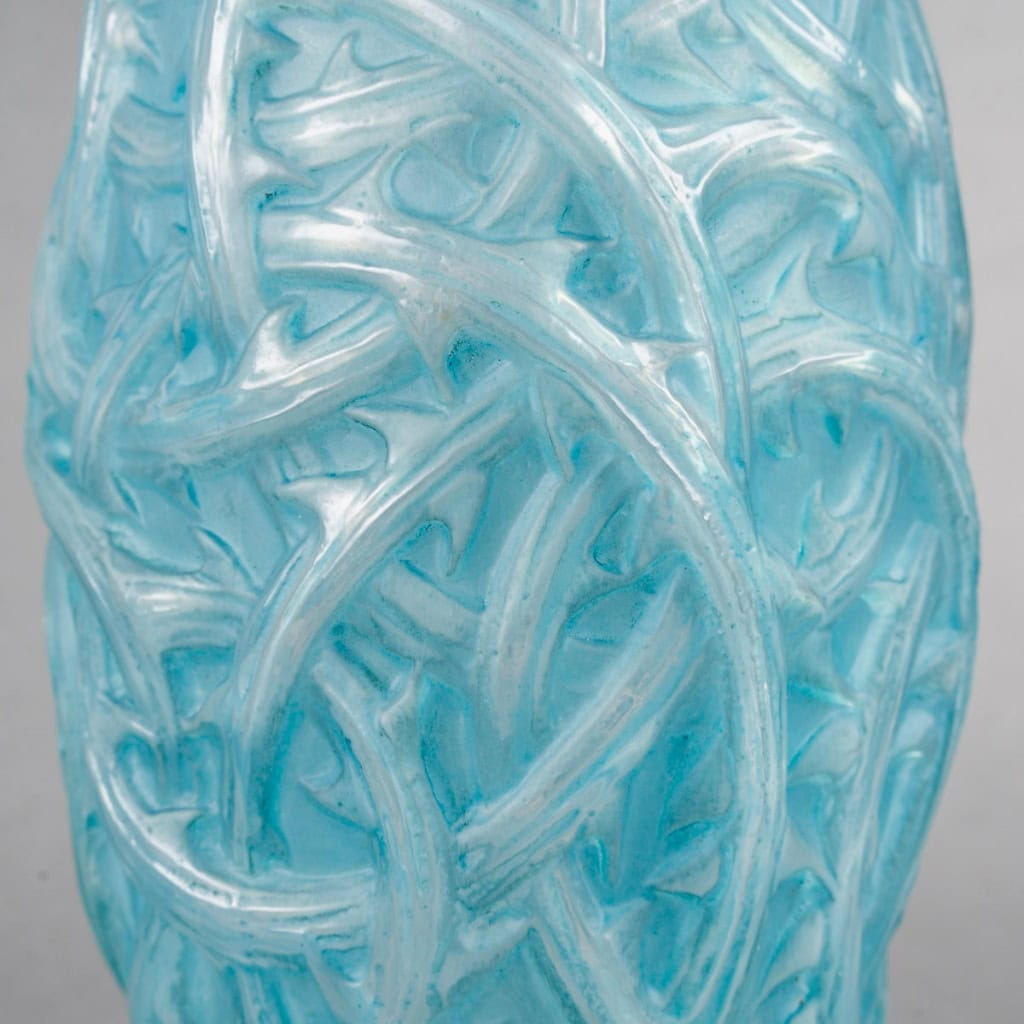 1921 René Lalique – Vase Ronces Verre Opalescent Patiné Bleu 6
