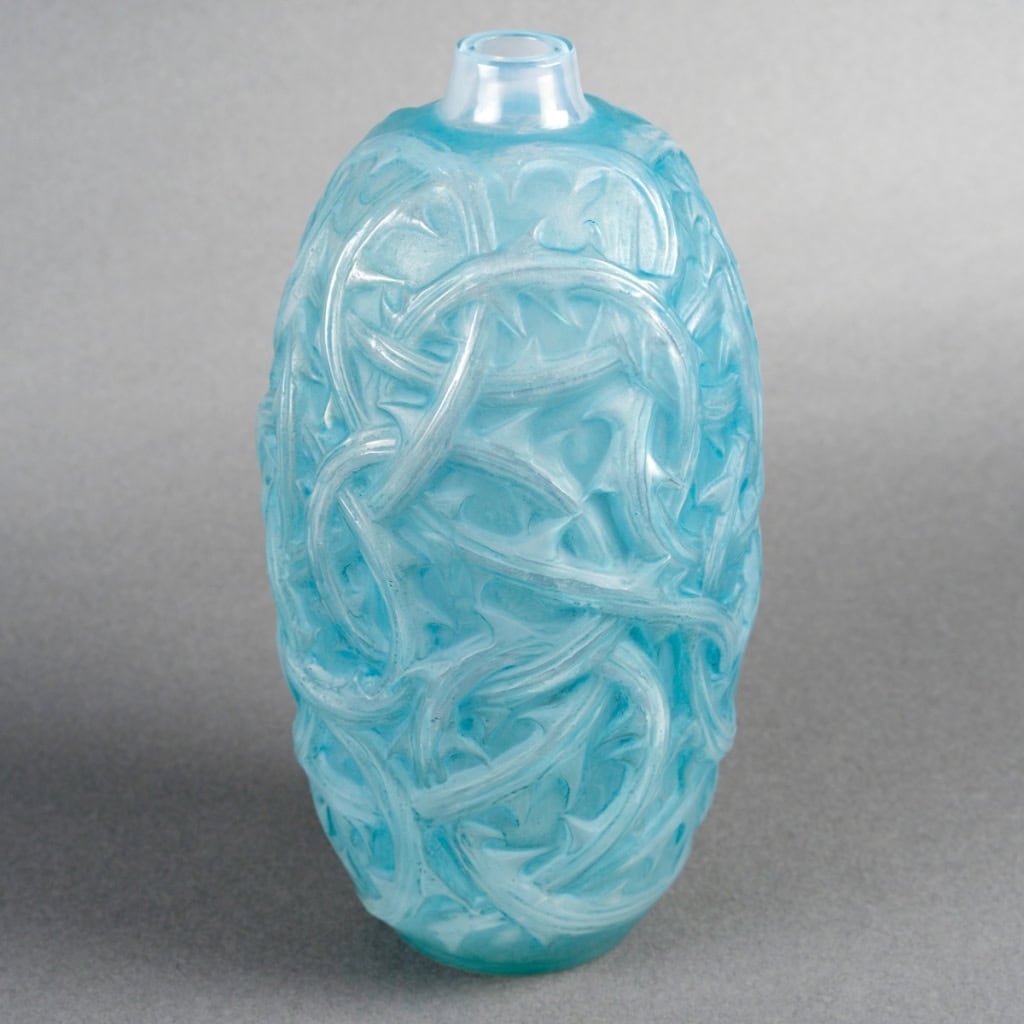 1921 René Lalique – Vase Ronces Verre Opalescent Patiné Bleu 4